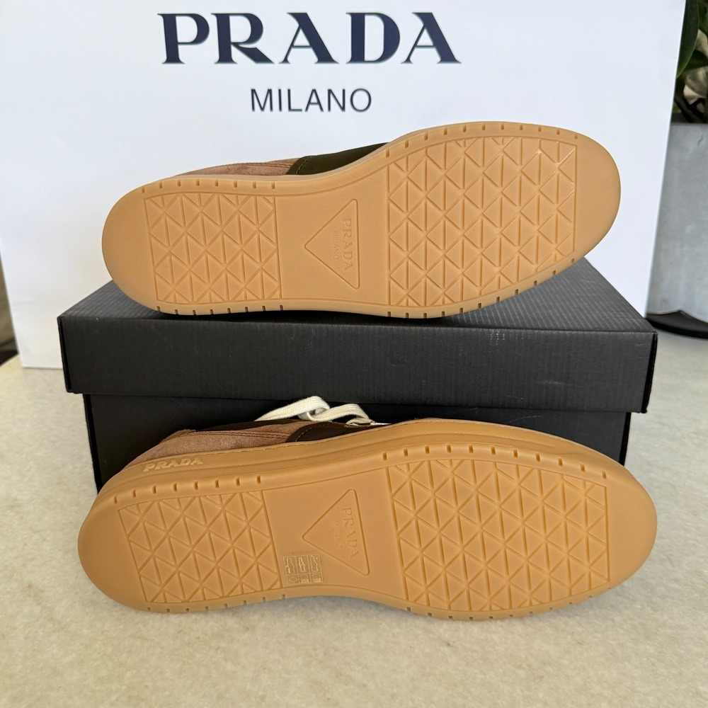 Prada Milano 2EE364 Men Brown/Green Suede Fabric Downtown Sneakers shoes UK 9 - Picture 13 of 16